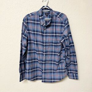 J. Crew Flex Oxford Slim Plaid Button Down Casual Shirt Long Sleeve Mens Size L